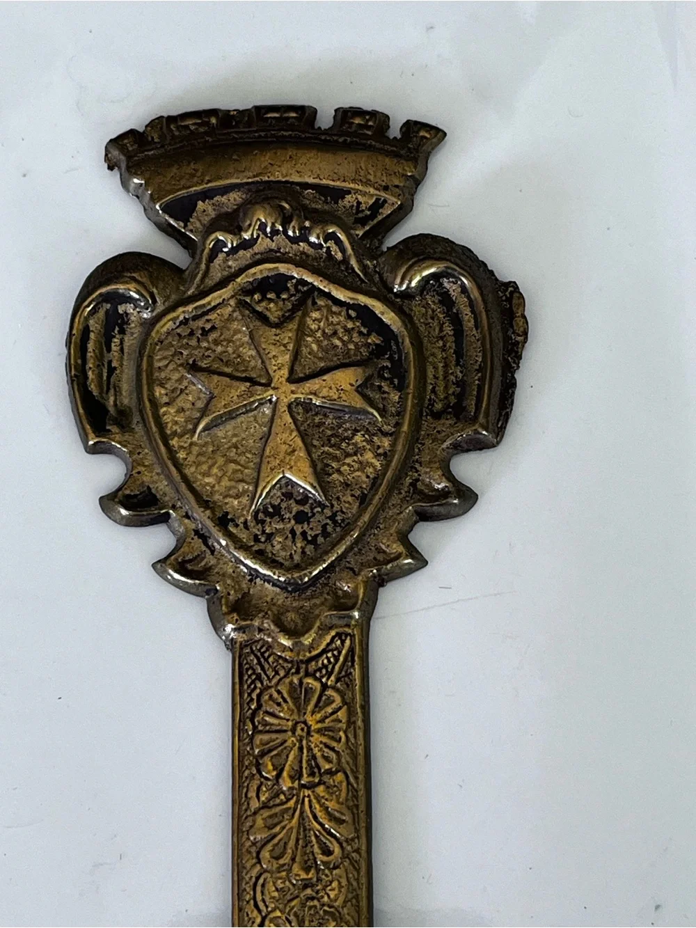 Vintage Brass Letter Opener Floral with Cross Design